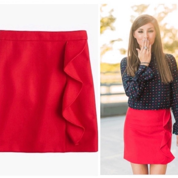 JCrew Red Wool A line Ruffle Skirt size 2P - Picture 1 of 5